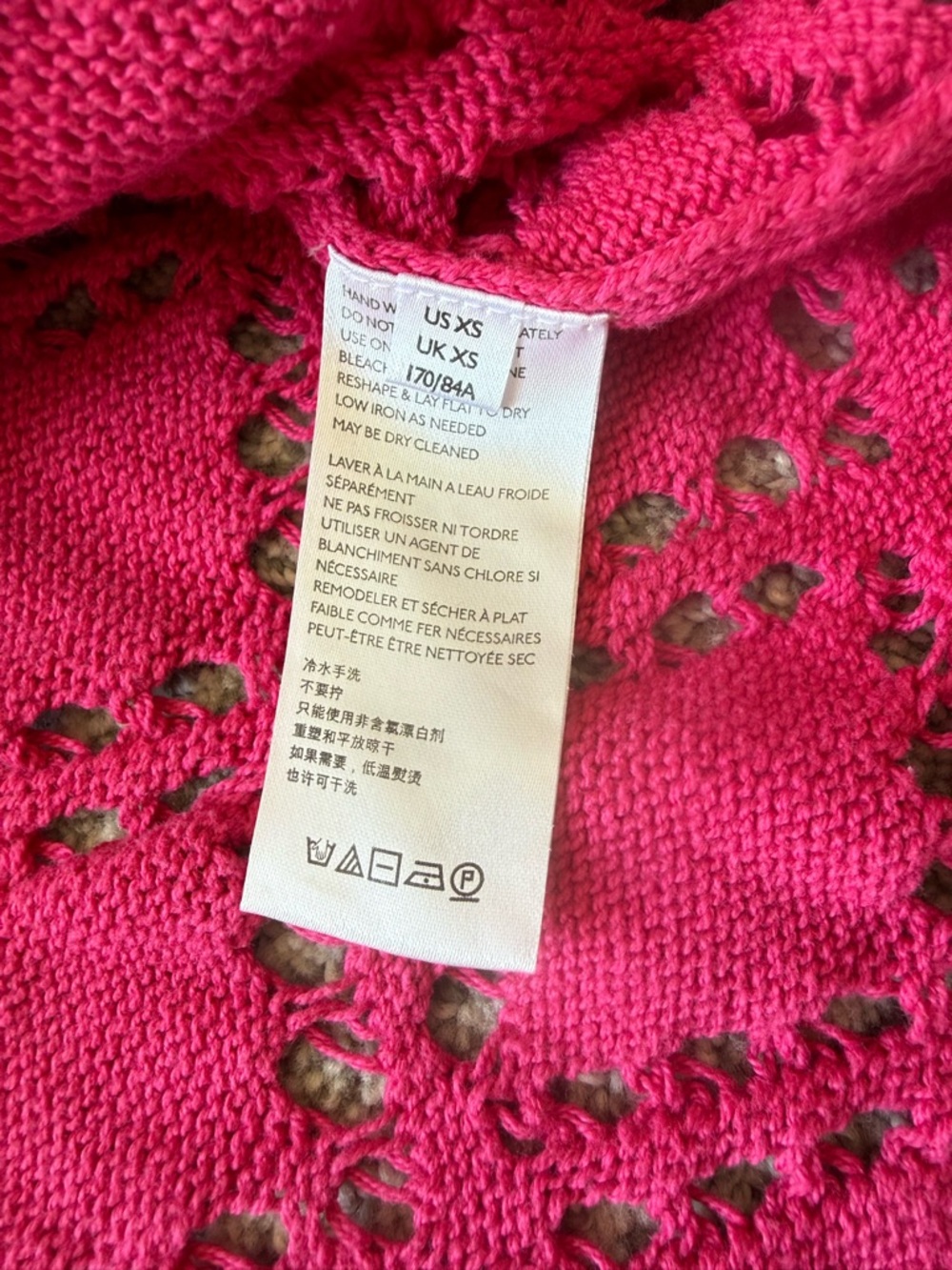 Free People Emily Fauxchet Open-Knit Short Sleeve Cardigan Hot Pink XS - Picture 6 of 7